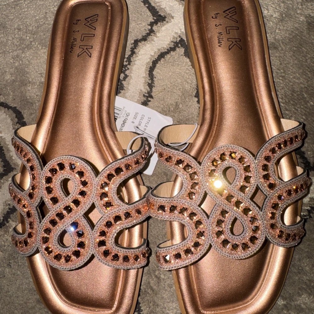 New WLK by S. Miller Women's Bronze Sandals with Rhinestone- size 9